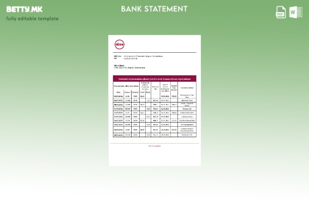 Модерен стил Мозамбик ABSA шаблон за извод од банка